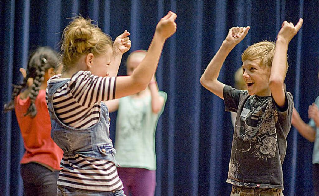 Showing off their talents at The Wizard of Oz auditions are Grace McDougall and Jackson Poole.
